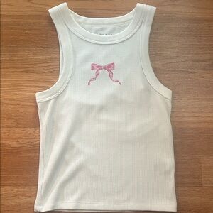 White Tank Top with Pink Bow
